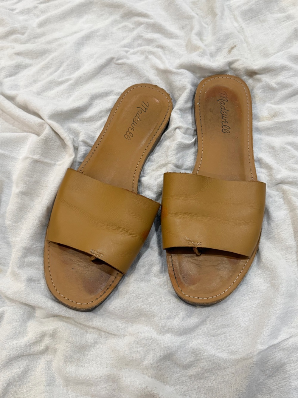 Madewell Leather Slide Sandals in Tan Brown
